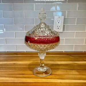 Vintage Indiana Glass Diamond Point Pedestal Candy Dish